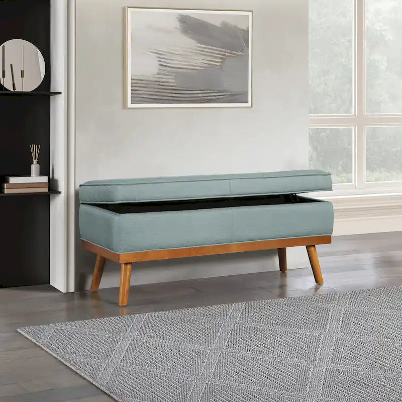 Mid-Century Storage Bench with Nail-Head Accents