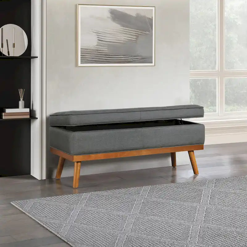 Mid-Century Storage Bench with Nail-Head Accents