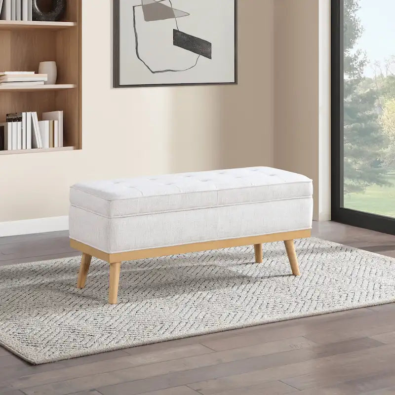 Mid-Century Storage Bench with Nail-Head Accents