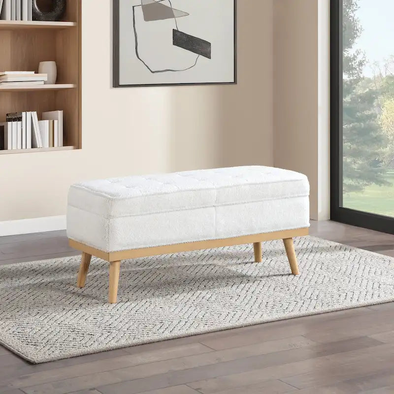 Mid-Century Storage Bench with Nail-Head Accents