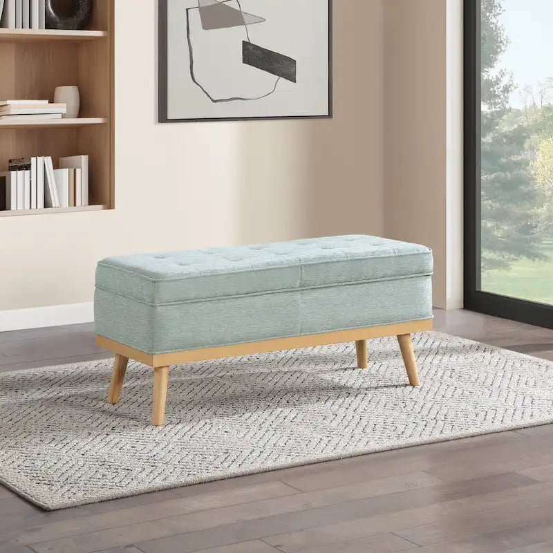 Mid-Century Storage Bench with Nail-Head Accents