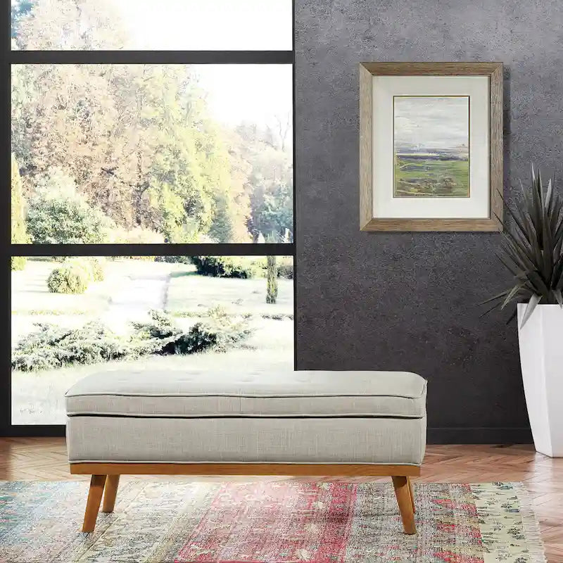 Mid-Century Storage Bench with Nail-Head Accents