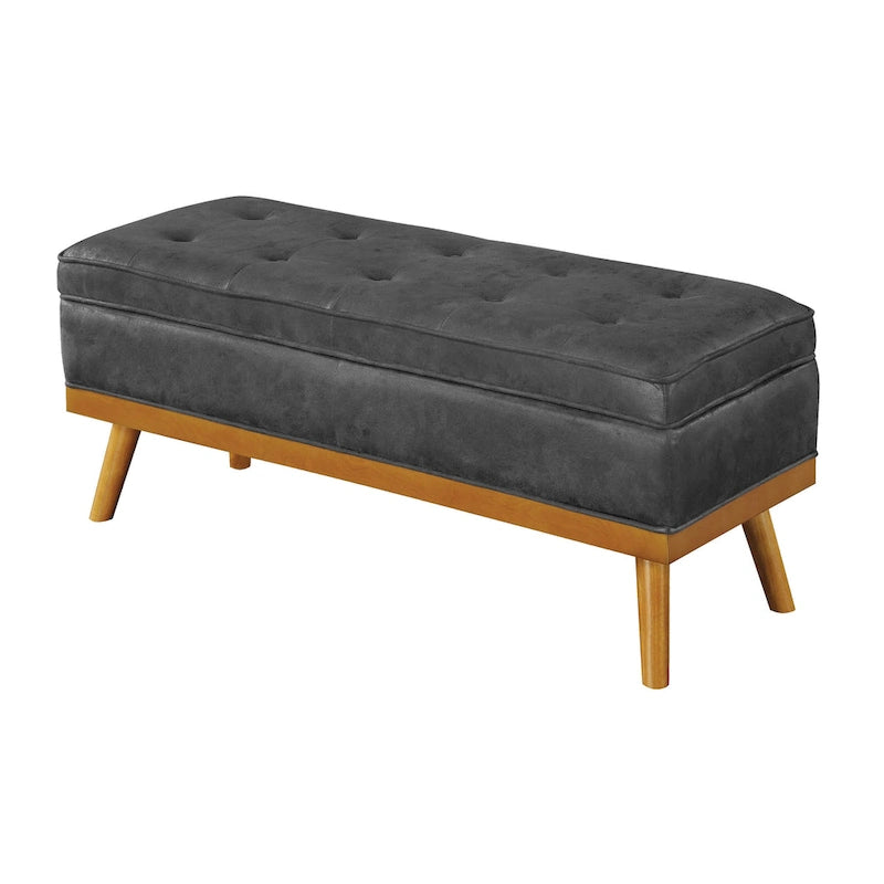 Mid-Century Storage Bench with Nail-Head Accents