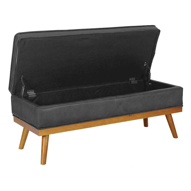 Mid-Century Storage Bench with Nail-Head Accents