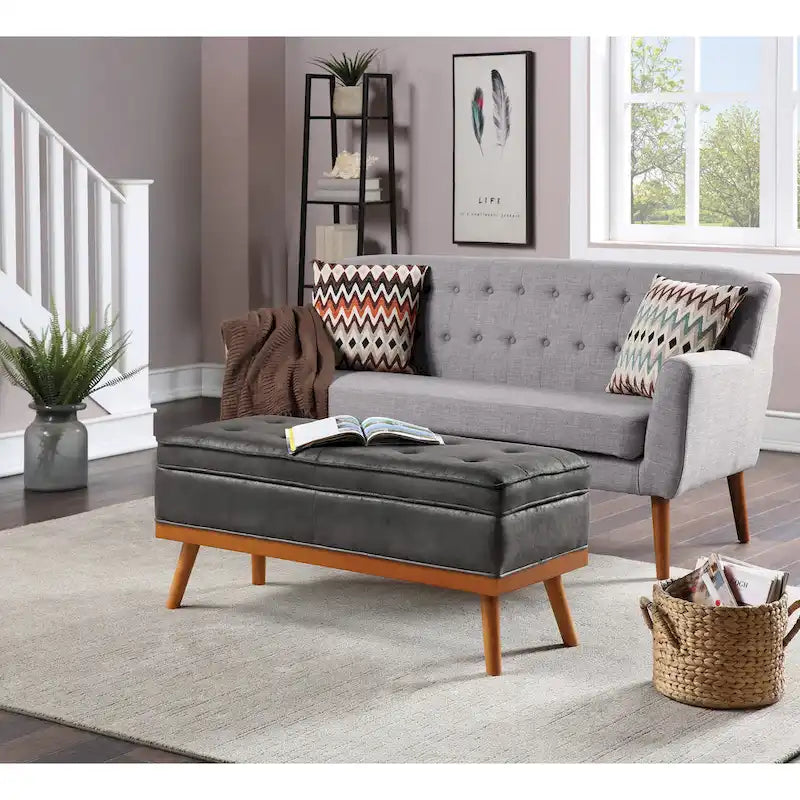 Mid-Century Storage Bench with Nail-Head Accents