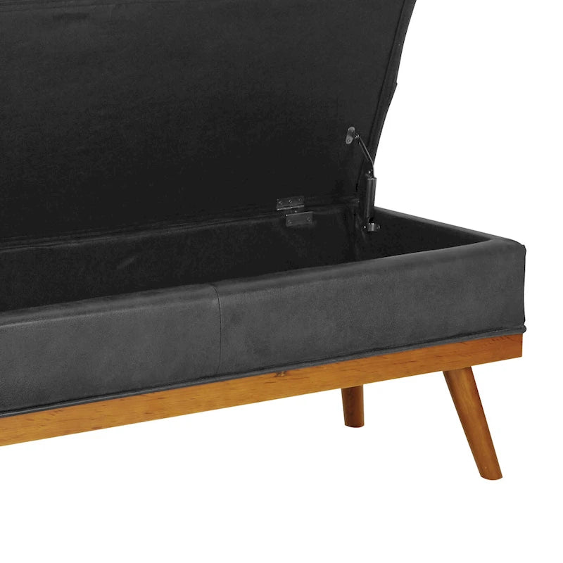 Mid-Century Storage Bench with Nail-Head Accents