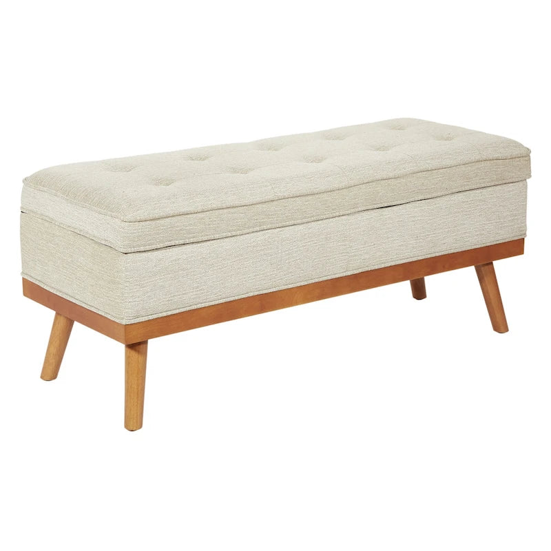 Mid-Century Storage Bench with Nail-Head Accents