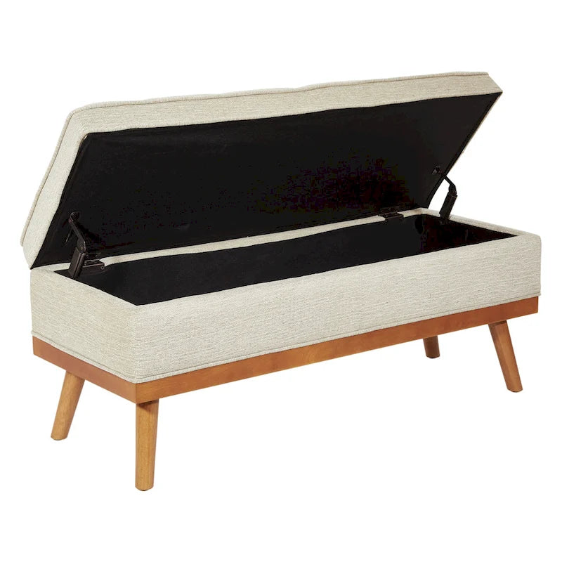 Mid-Century Storage Bench with Nail-Head Accents