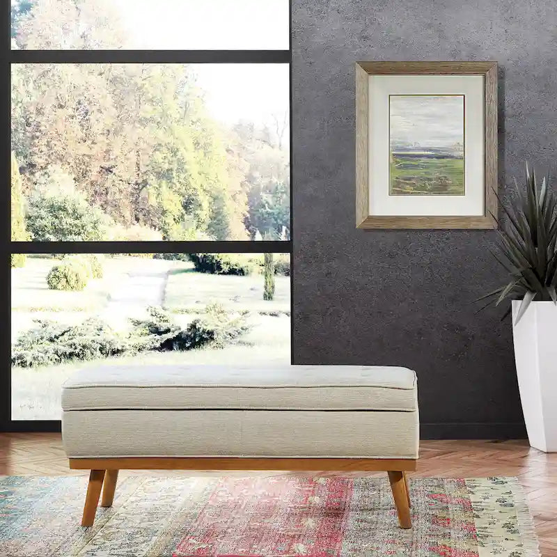 Mid-Century Storage Bench with Nail-Head Accents