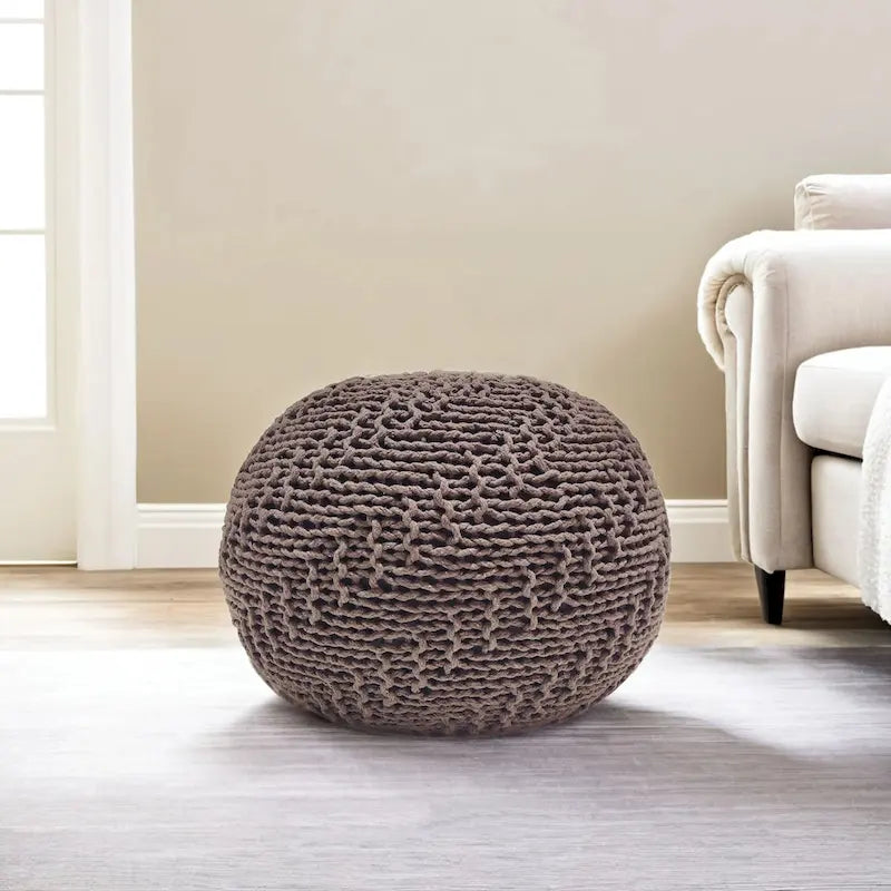Hazel Indoor/Outdoor Cotton Knit Handcrafted Modern Fabric Pouf