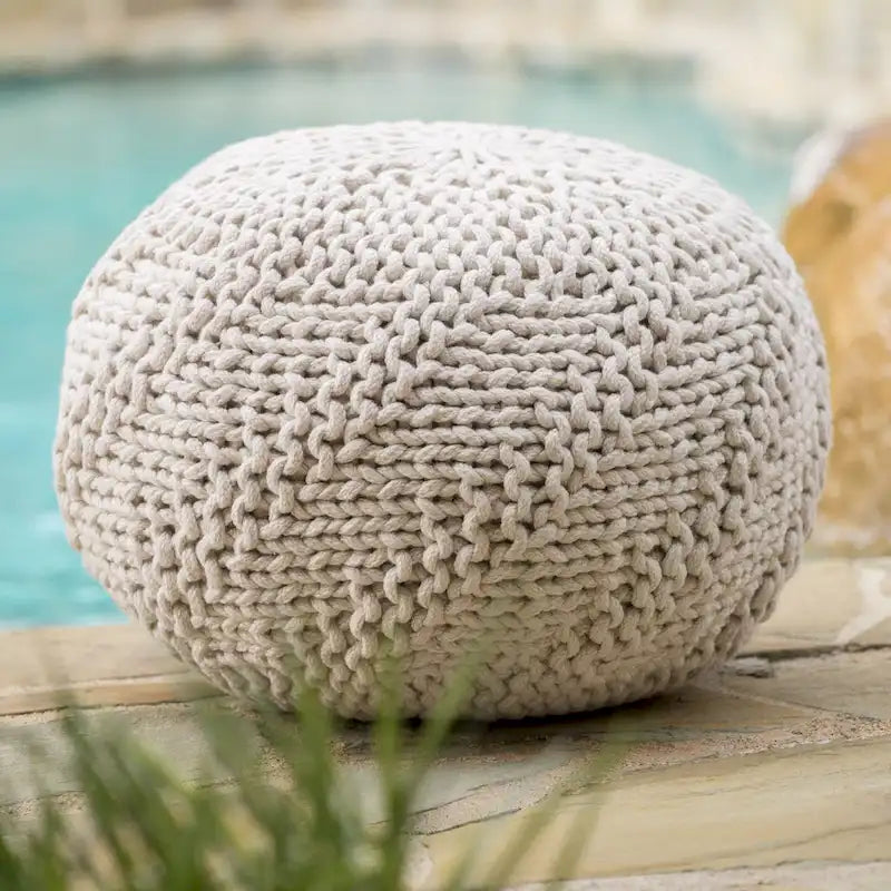 Hazel Indoor/Outdoor Cotton Knit Handcrafted Modern Fabric Pouf