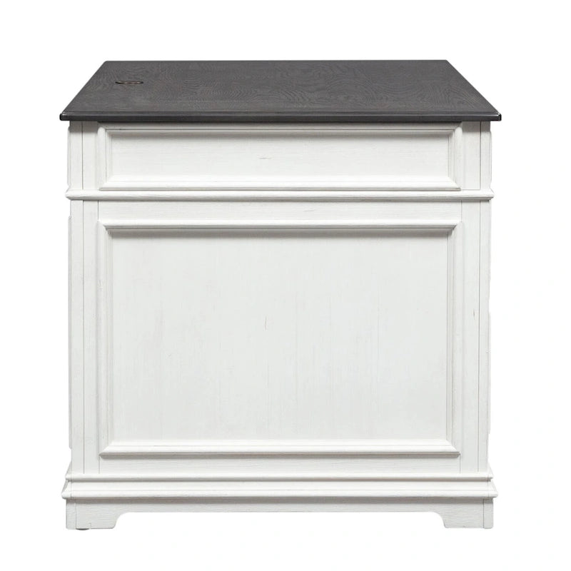 Wirebrushed White Charcoal Home Office Desk with Locking File Drawers