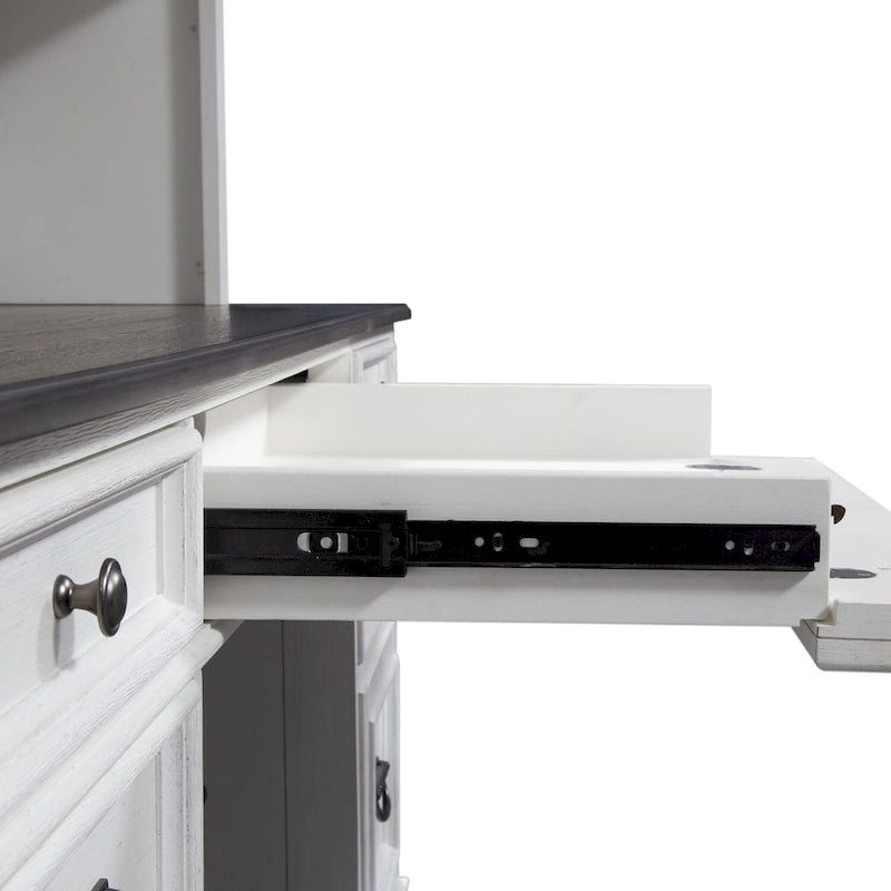 Wirebrushed White Charcoal Home Office Desk with Locking File Drawers