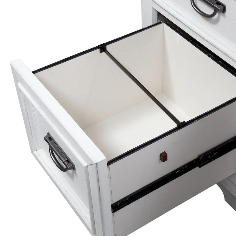 Wirebrushed White Charcoal Home Office Desk with Locking File Drawers