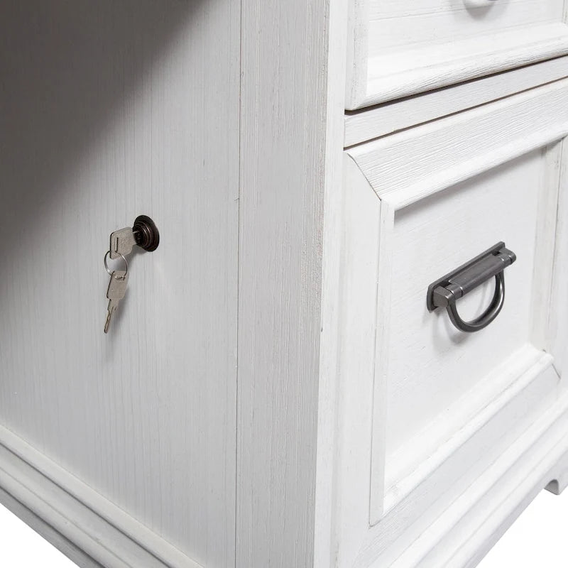Wirebrushed White Charcoal Home Office Desk with Locking File Drawers