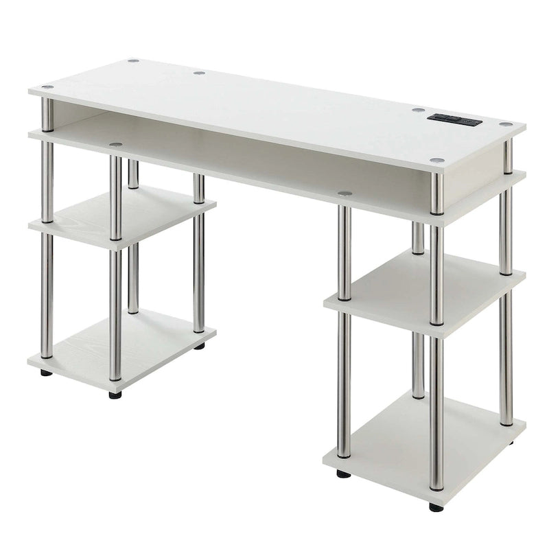 No-Tools Student Desk with Charging Station and Shelves
