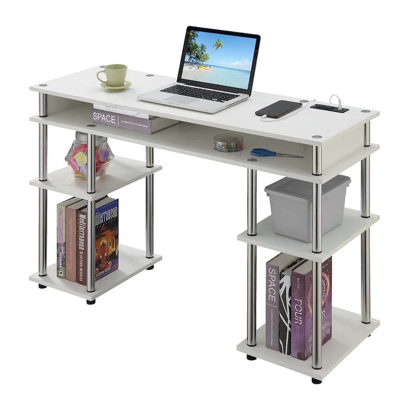 No-Tools Student Desk with Charging Station and Shelves