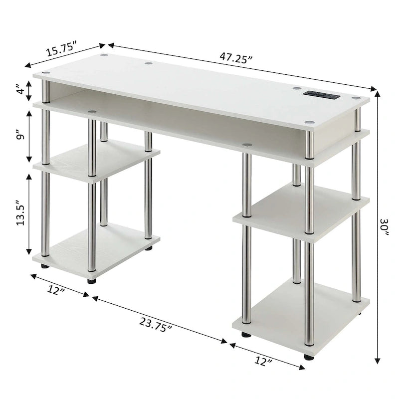 No-Tools Student Desk with Charging Station and Shelves