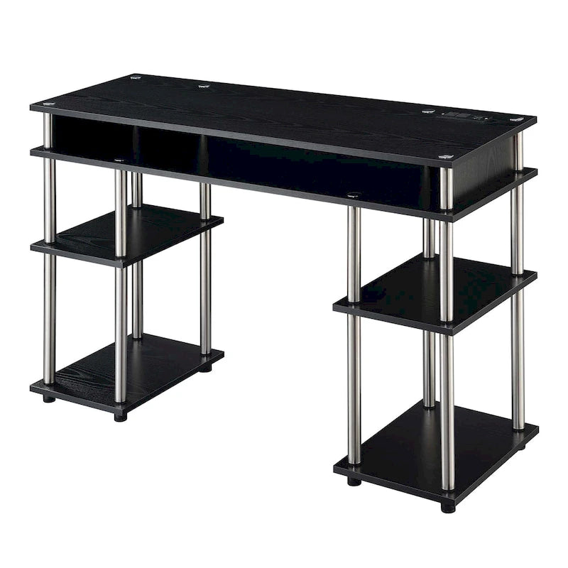 No-Tools Student Desk with Charging Station and Shelves