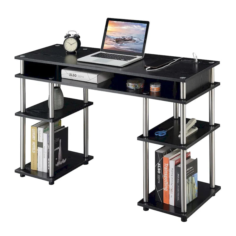 No-Tools Student Desk with Charging Station and Shelves