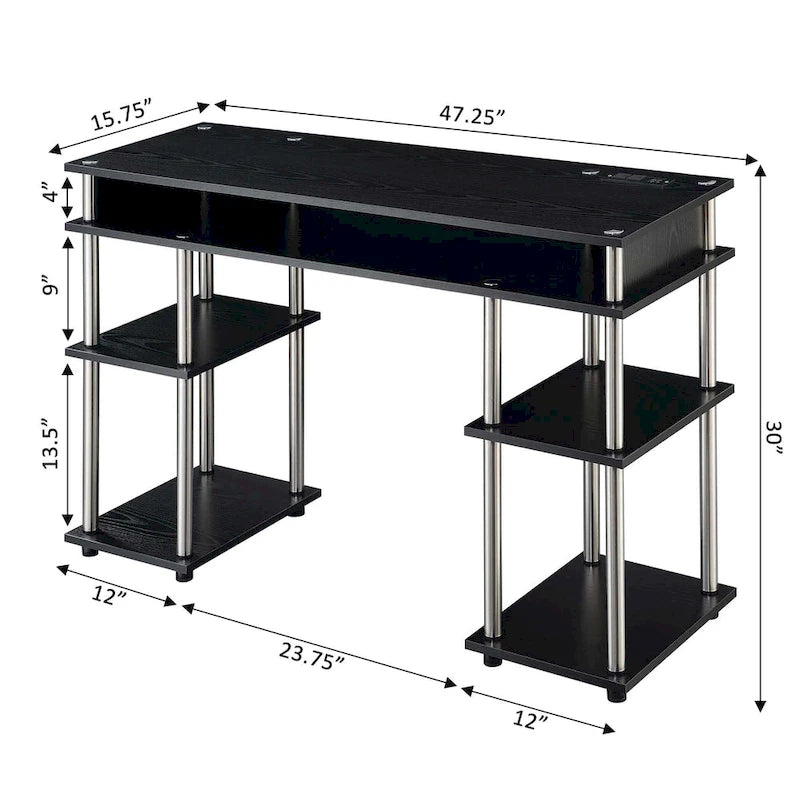 No-Tools Student Desk with Charging Station and Shelves