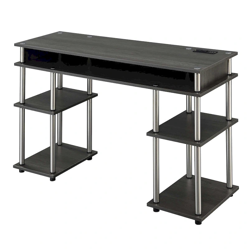 No-Tools Student Desk with Charging Station and Shelves