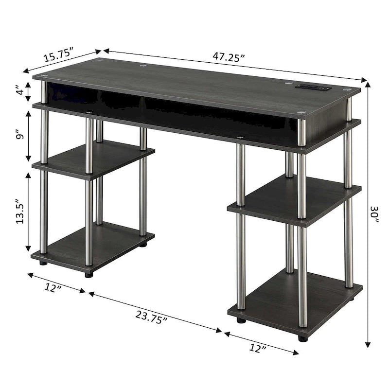 No-Tools Student Desk with Charging Station and Shelves