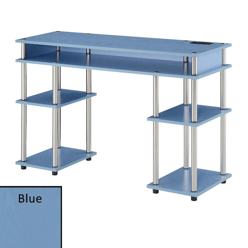 No-Tools Student Desk with Charging Station and Shelves