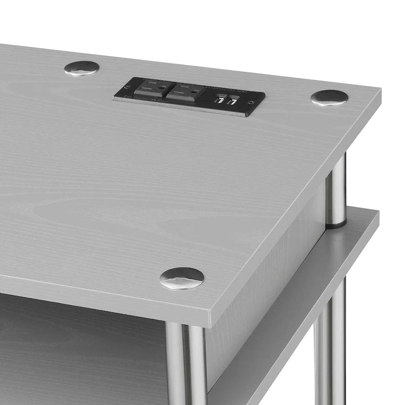 No-Tools Student Desk with Charging Station and Shelves