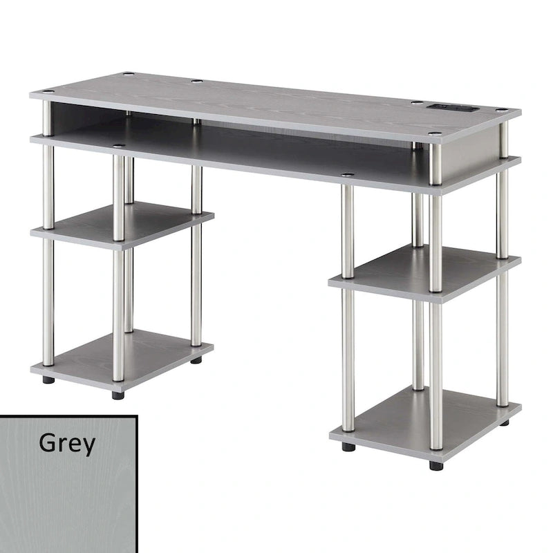 No-Tools Student Desk with Charging Station and Shelves