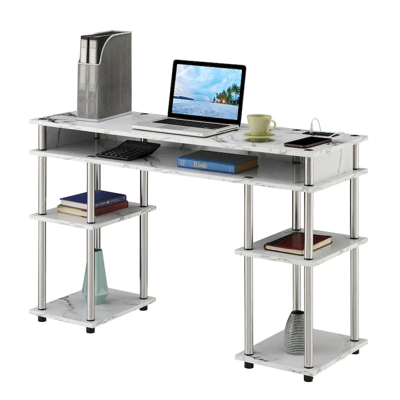 No-Tools Student Desk with Charging Station and Shelves