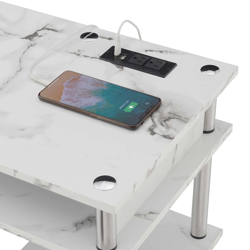 No-Tools Student Desk with Charging Station and Shelves