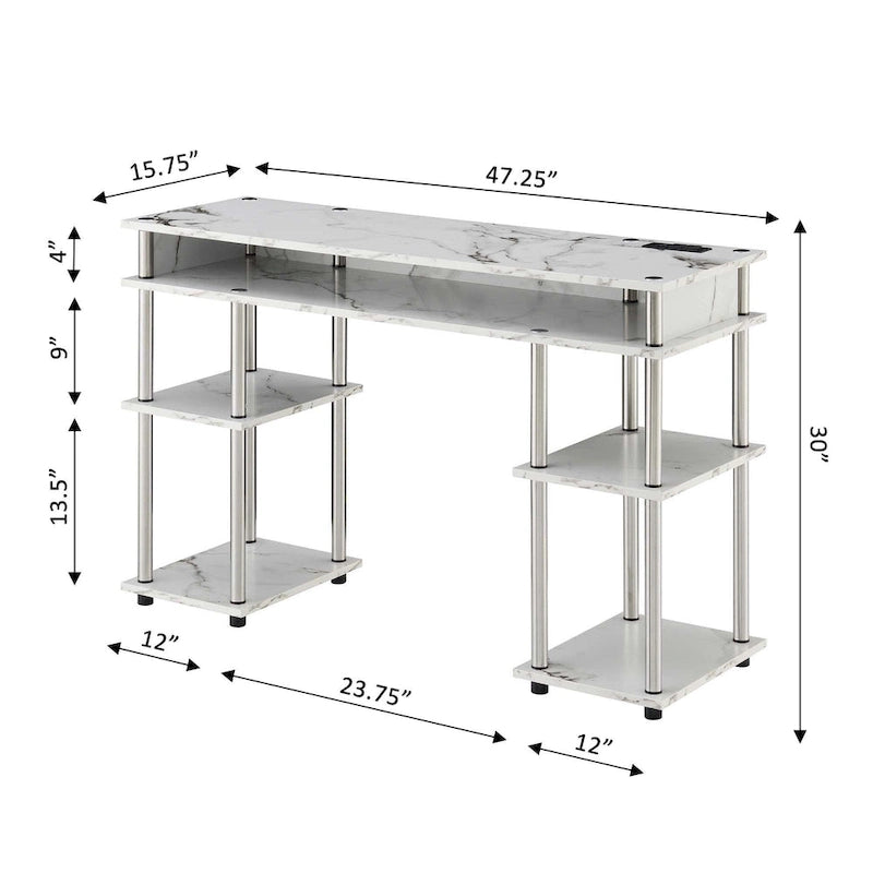 No-Tools Student Desk with Charging Station and Shelves