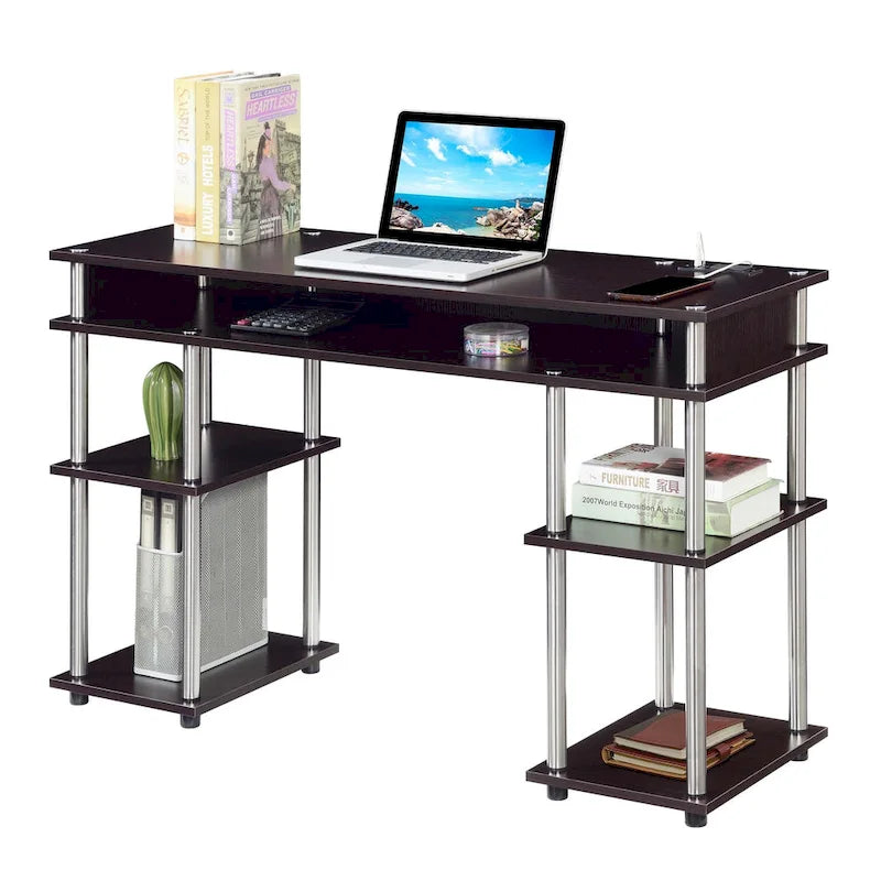 No-Tools Student Desk with Charging Station and Shelves