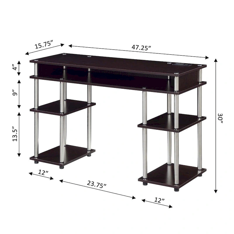 No-Tools Student Desk with Charging Station and Shelves
