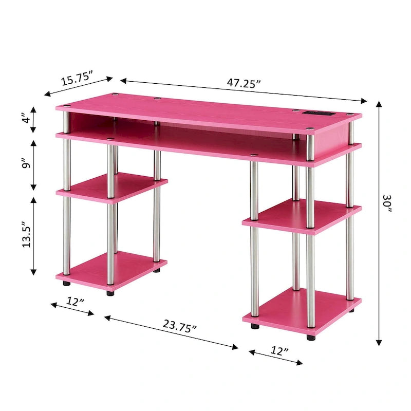 No-Tools Student Desk with Charging Station and Shelves