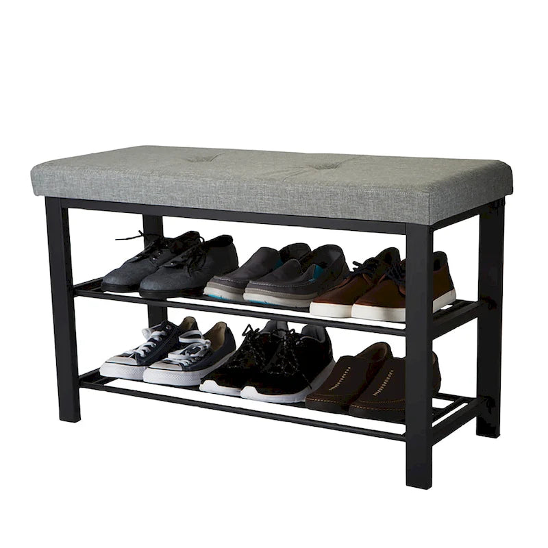Entryway Bench with Shoe Storage in Grey - 32x12.6x18