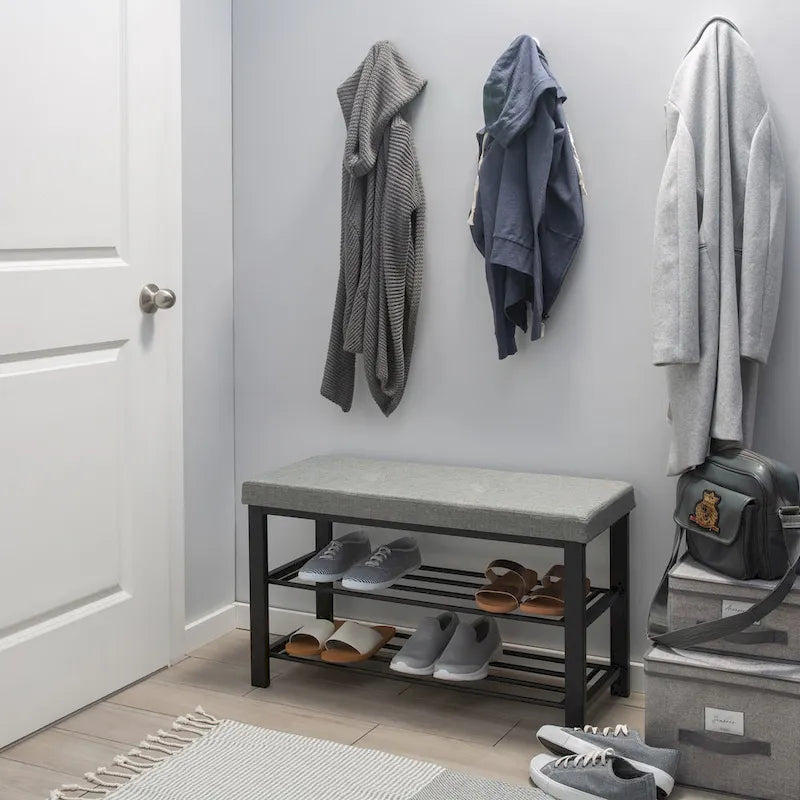 Entryway Bench with Shoe Storage in Grey - 32x12.6x18