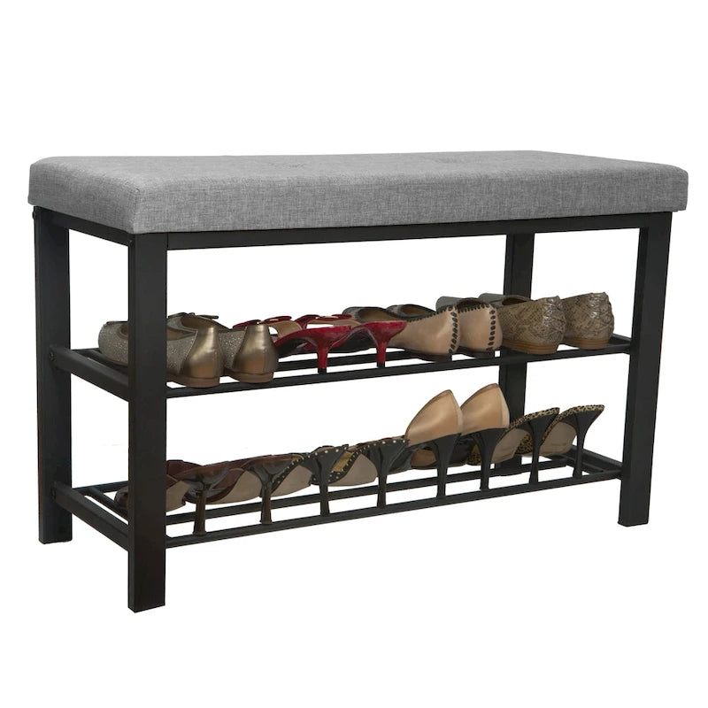Entryway Bench with Shoe Storage in Grey - 32x12.6x18