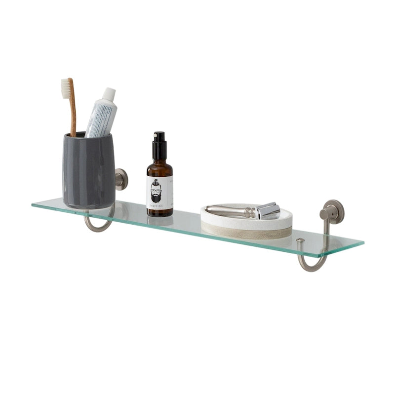 Hanging Glass Bathroom Shelf - Nickel Finish