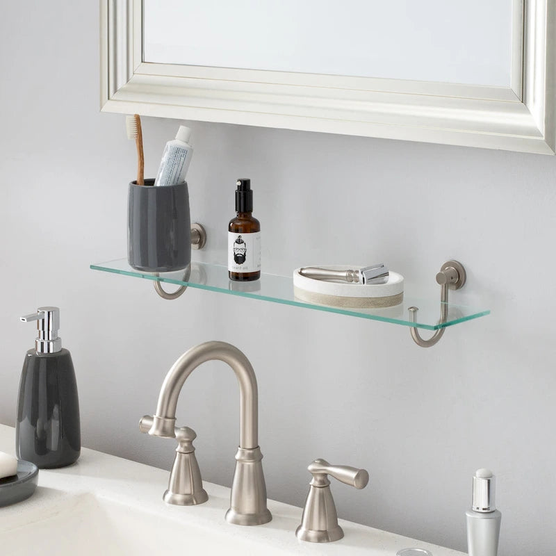 Hanging Glass Bathroom Shelf - Nickel Finish