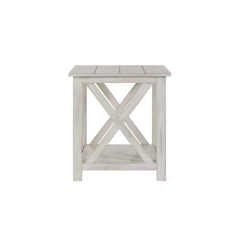 Antique White Wood Side Table with X-Style Base