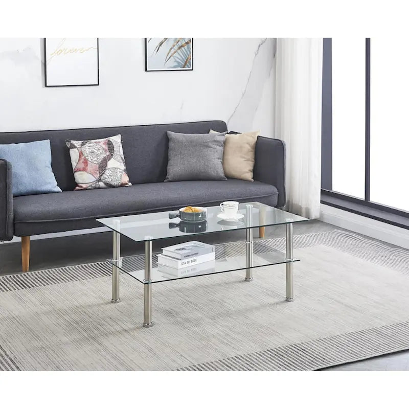 Clear Tempered Glass Glass Coffee Table for Living Room