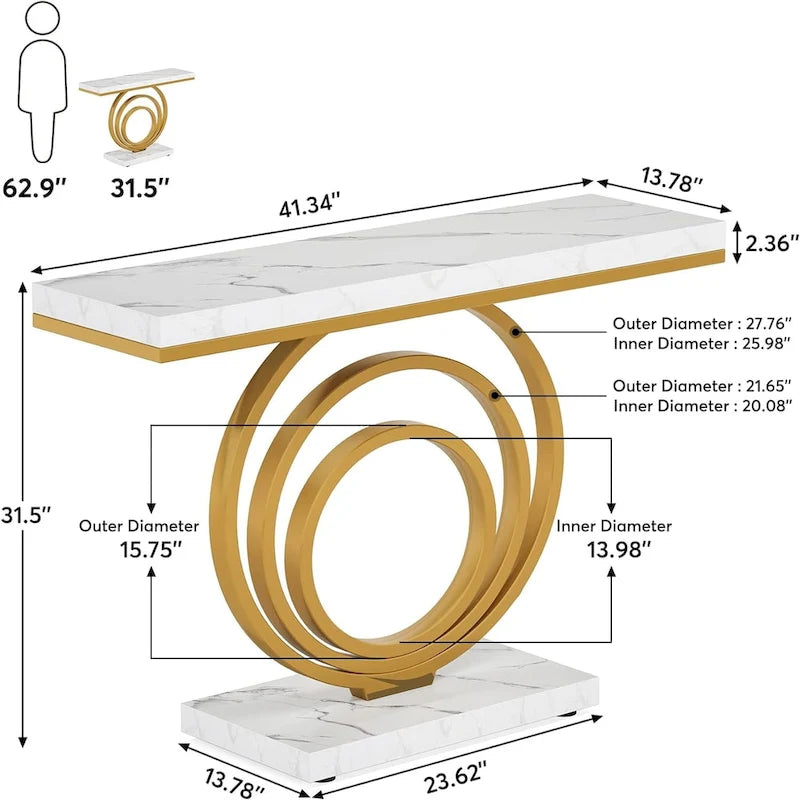 41-Inch Gold Entryway Table, Modern Console Table Accent Table for Living Room, Hallway, Entrance, Faux Marble Veener Top
