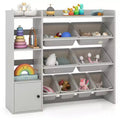 Meuble de rangement et bibliothèque pour enfants Costway, bibliothèque en bois avec 4 petites boîtes et 4 grandes boîtes Gris/Blanc