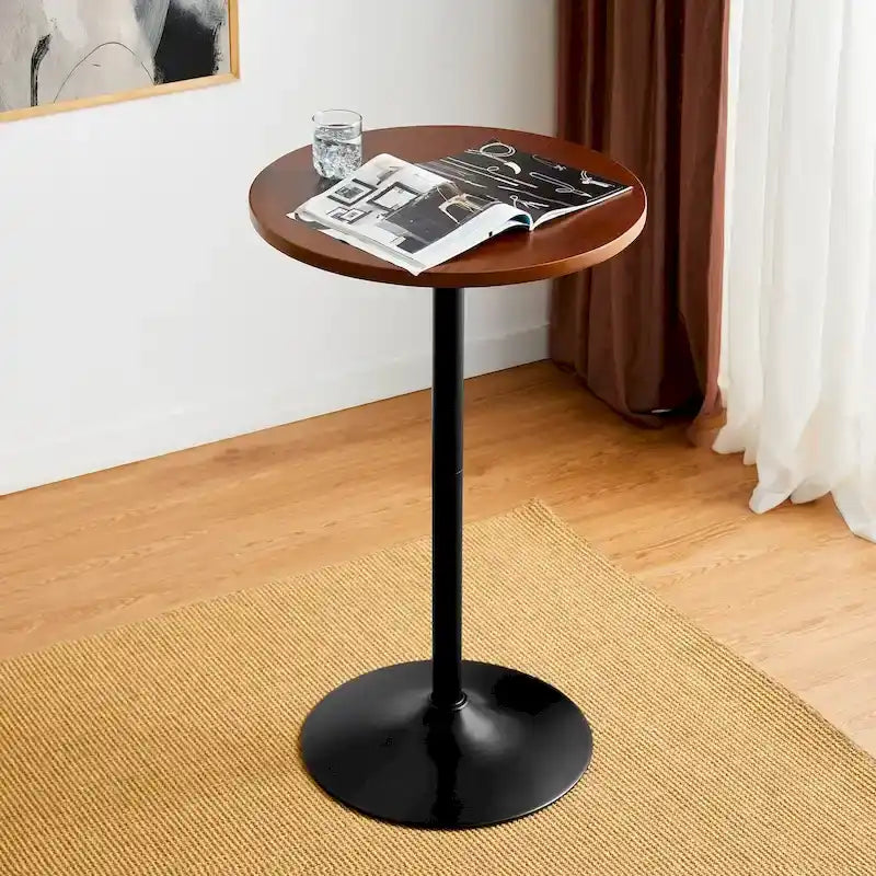 Modern Bistro Walnut Top Round Pub Bar Table - 39.5H