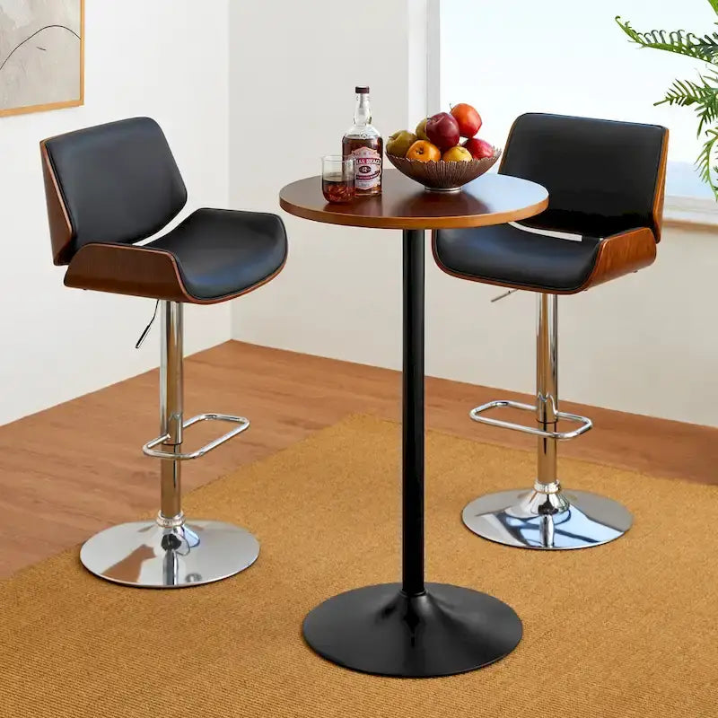 Modern Bistro Walnut Top Round Pub Bar Table - 39.5H