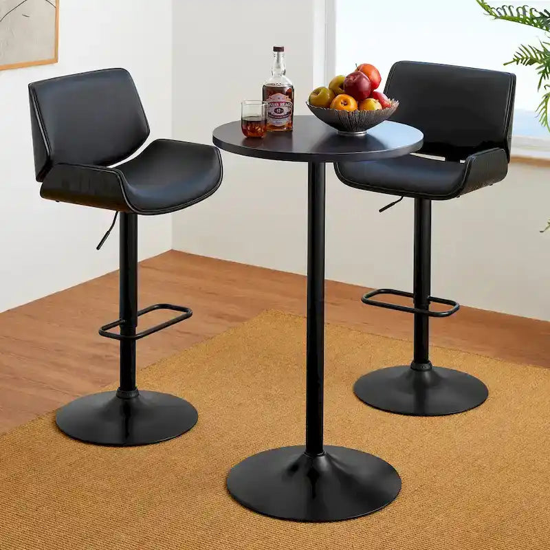Modern Bistro Walnut Top Round Pub Bar Table - 39.5H