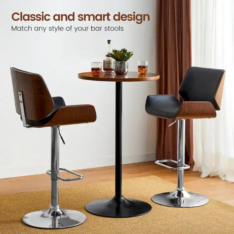 Modern Bistro Walnut Top Round Pub Bar Table - 39.5H