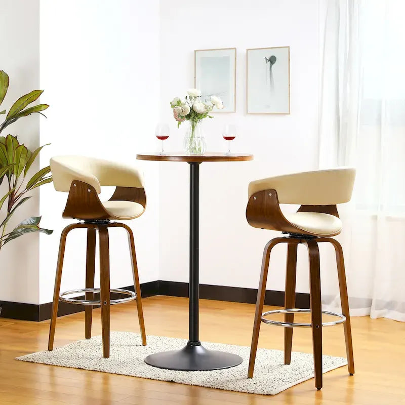 Modern Bistro Walnut Top Round Pub Bar Table - 39.5H